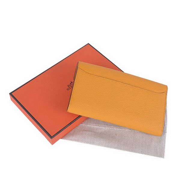 Cheap Fake Hermes Constance Long Wallets Yellow Calfskin Leather Gold